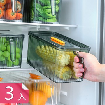 【荷生活】可疊加帶手柄冰箱保鮮盒收納盒 帶隔板可瀝水整理盒-3入