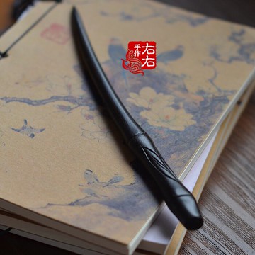 手工雕刻黑檀木發簪子復古典盤發新娘古風發飾頭飾竹青服配飾1入