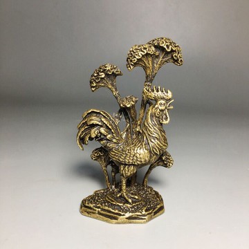 古玩銅器收藏官上加官大公雞純銅擺件把玩收藏風水古銅器復古包漿