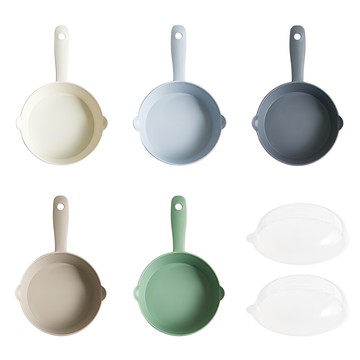 EASY&FREE 單柄餐盤組 PP塑料 耐熱100°C 420毫升 附蓋  5件組餐盤 + 蓋子  米灰色 + 森林綠色 + 花朵白色 + 天藍色 + 海藍色  1組