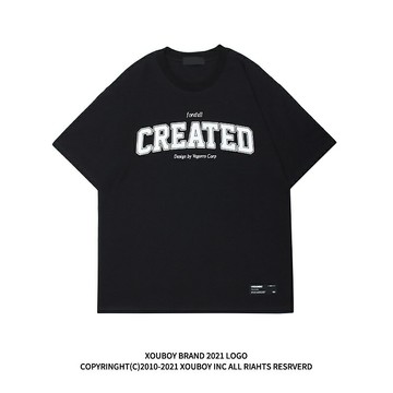 美式街頭字母印花短袖T恤男高街學院風簡約寬松oversize半袖體恤