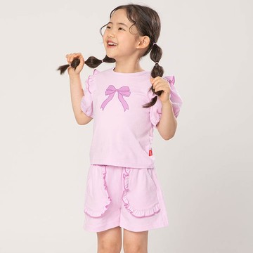 韓國 OZKIZ - 蝴蝶結印公主袖上衣X短褲套裝-粉紫