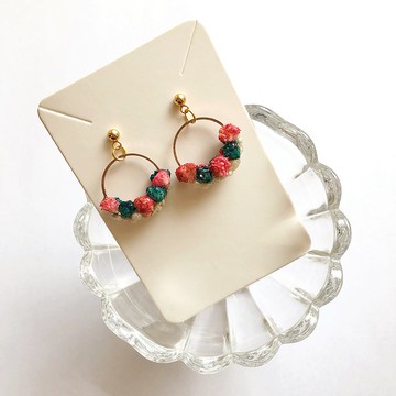 小花圈耳環 耳夾 手作 乾燥花 日本樹脂 日系 透明 滿天星