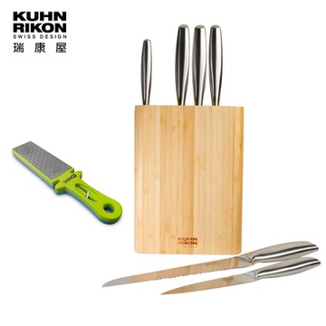 【瑞康屋Kuhn Rikon】瑞士廚刀七件組-六刀+刀座(贈多功能雙面磨刀板)