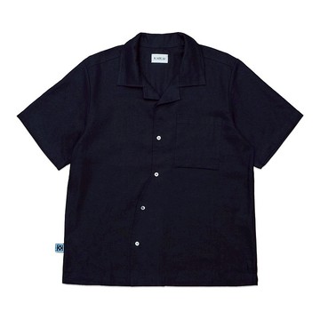 KAIKAI - Fearless - 不規則剪裁棉麻短袖開襟襯衫 - 藏藍/黑/杏