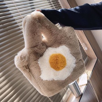 仿獺兔毛皮草包包女高級感毛茸茸斜挎包煎蛋包毛毛手提包托特包
