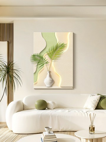 免運 開發票 奶油風綠植客廳裝飾畫抽象立體沙發背景墻掛畫極簡高級感玄關壁畫 快速出貨