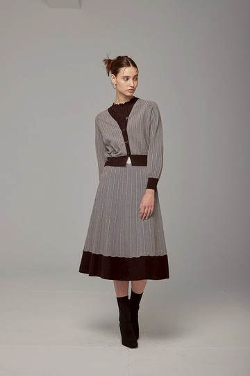 直紋配色後衩長裙_咖 (22W2SK01)