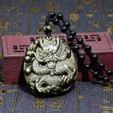 ⭐️台灣現貨 金曜石龍牌 天然冰種黑曜石 盤龍吊墜 金曜眼 招財 避邪 防小人