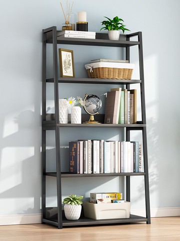 書架 書架置物架落地簡約臥室鐵藝收納架儲物家用客廳多層鋼木梯形書櫃【MJ17287】
