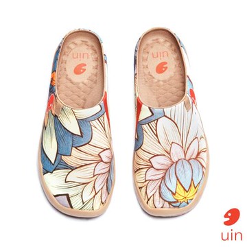 uin西班牙原創設計 女鞋 半拖鞋 半包鞋 荷與蓮彩繪休閒鞋W1122487