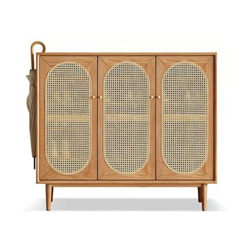 hoi! 源氏木語覓藤拱門藤編橡木實木1.1M三門鞋櫃 Y49L12