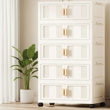 Mr.box  78大面寬優雅摺疊磁吸雙開門五層收納櫃-附滑輪  兩款可選