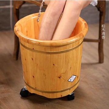 【香柏木桶-40cm高單桶+按摩珠+萬向輪-1套/組】足浴桶泡腳木桶-5670715