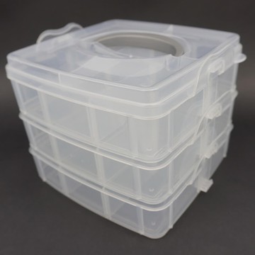 韓國 Color Story - 三層分隔拼豆收納盒(18格/透明/W16*L15*H13cm)