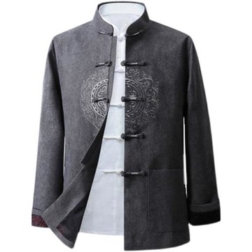 春秋新款中國風男裝漢服中老年人唐裝男加厚爸爸秋冬爺爺外套夾克
