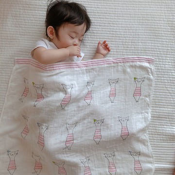 【kontex】日本純棉二層紗彩紋紗布包巾/鋪巾-印花動物