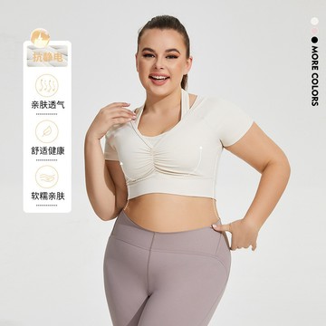 ola yoga歐美大碼帶胸墊掛脖瑜伽服女性感跑步運動內衣短恤短袖健身服00