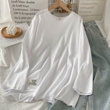 春秋純白破洞t恤女新款韓版長袖小眾寬松顯瘦內搭打底衫上衣