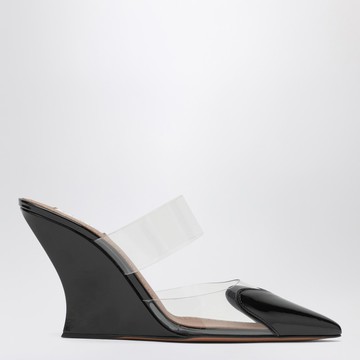 Black patent leather Le Coeur wedge mules