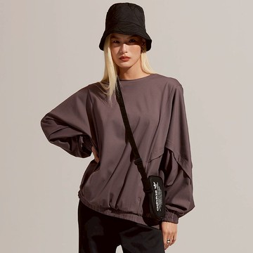 不可退換 /造型剪接連袖衛衣-灰褐