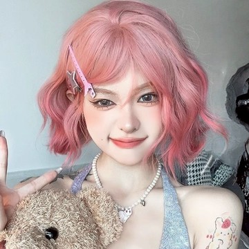 整頂假髮 羊毛卷 日系假髮 假髮 髮片 假髮髮片 仿真髮絲 仿真髮 短髮假髮 假髮女 粉色假髮 全頭套 短假髮 152