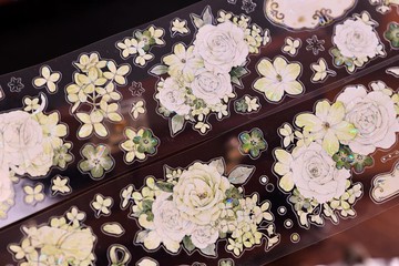 森綠 輕復古溫柔清新綠色大花 模切PET 和紙膠帶 手帳拼貼