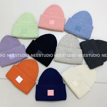 2025笑臉羊毛帽子絨線冷帽秋冬季針織灰色男保暖女款顯臉小毛線帽