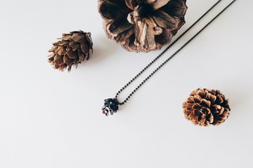 松球秋冬頸鍊 / 松球 / 頸鍊 / 手工製作熱縮片 / 金鍊