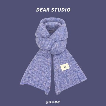 2022新款混色軟糯短款小圍巾女冬季保暖百搭韓版字母貼布針織圍脖