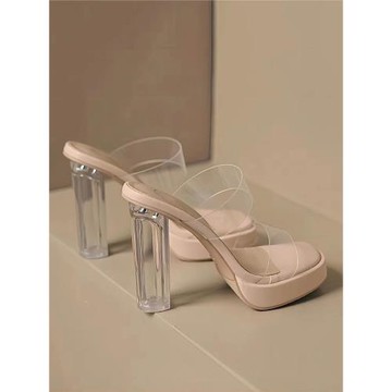 小個子不累腳高跟涼鞋女2024夏季新款透明帶設計防水臺涼拖鞋外穿