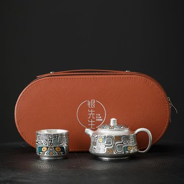 999純銀一壺一杯功夫茶具套裝高端琺瑯彩手工鎏銀養生茶壺泡茶器