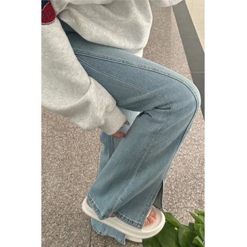 彈力顯瘦高腰寬松梨型喇叭牛仔褲