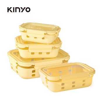 【KINYO】玻璃蓋保鮮盒(三件組_370/640/1050ml)