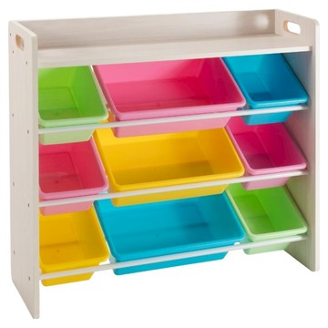 DELSUN多功能木質九格玩具收納架 馬卡龍粉  1個