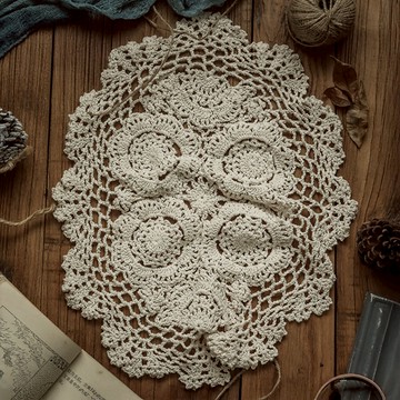 手工鉤針鏤空桌墊桌巾防塵蓋布 橢圓形  1個  43 x 33cm  原棉色