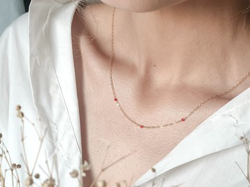 SV925/ 14KGF 小清新 Coral 迷你紅珊瑚項鍊 鎖骨鍊 可調長度