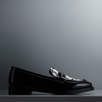 毛呢拼接樂福鞋