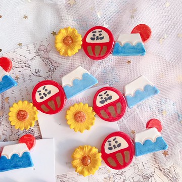 手繪 達摩富士山鴨嘴髮夾