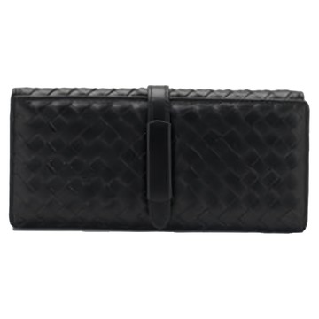 羊皮手工編織抽繩封口長夾女夾  19.5 x 10 x 3.5cm  黑色