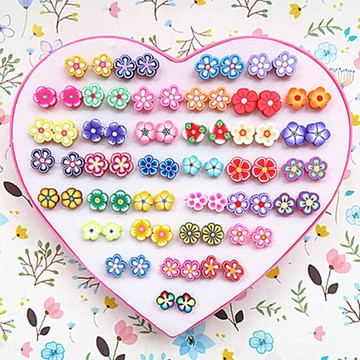 耳釘盒裝100對女塑料針韓版耳飾一套盒裝防過敏氣質可愛軟陶耳釘1入