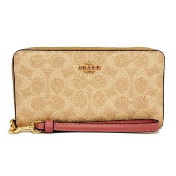 COACH 經典C LOGO手掛式零錢袋長夾(米白/粉紫)