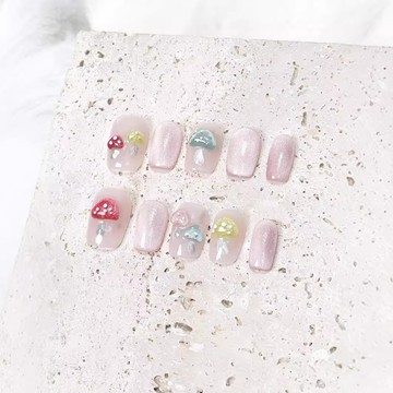 🎀Hannah🎀超短梯小蘑菇美甲清透紫薯貓眼顯白日常款純手工穿戴甲可拆卸甲片IOL29