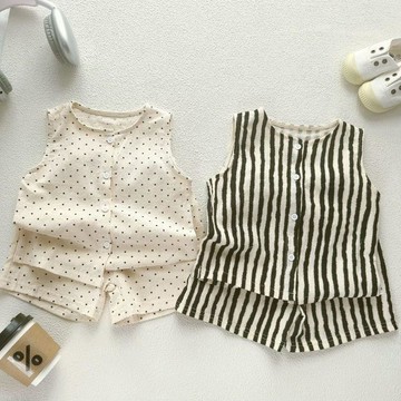 Mini baby🌷韓版兒童夏季套裝男童女童棉麻薄款兩件套嬰幼兒寶寶韓套裝
