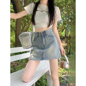 高腰顯瘦新款牛仔短裙夏季女a字美式小個子小眾2023年辣妹包臀裙