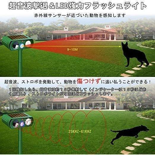 進化版 猫よけ 超音波 動物撃退器 害獣対策 ソーラー式 センサー 猫撃退 猫退治 糞被害 鳥害対策 ネズミよけ 猫除け 鳥除け 犬除け 害獣撃退 犬 IPX4防水 庭