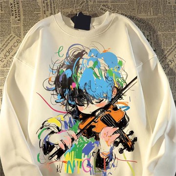 美式慵懶風卡通涂鴉衛衣男女春秋2024新款潮牌oversize情侶裝外套