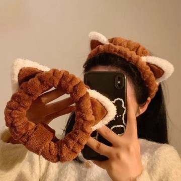 趙露思同款小熊貓毛絨束發帶敷面膜洗臉化妝刺繡貓咪內外耳發箍