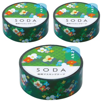 KING JIM HITOTOKI SODA 透明PET卷狀膠帶 15mm x 4m  花束  3個