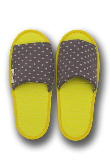 波點睡眠系列可摺式拖鞋 - 灰色和黃色